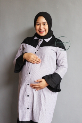 Mama Hamil Gamis Ibu Hamil Menyusui Muslim Wear Katun Salur - GMS 261